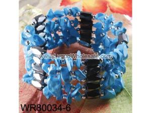 36inch Blue Turquoise Stone Chip Magnetic Wrap Bracelet Necklace All in One Set